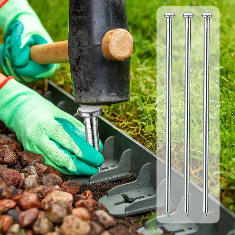 Nuenen 60 Pcs Metal Heavy Duty Stakes Landscape Anchoring Spikes Garden Edging Spikes for Artificial Turf Stakes  Paver Edging  Weed Barrier  Timber  Carpentry  Tent  Camping(12 Inch Silver) - Image 5